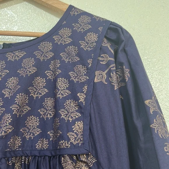 SZ BLOCKPRINTS WOMEN KITTY MIDI DRESS NAVY FLORAL Sz LG - Picture 6 of 11